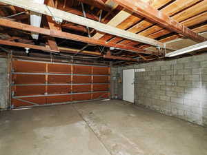 Garage with concrete block wall