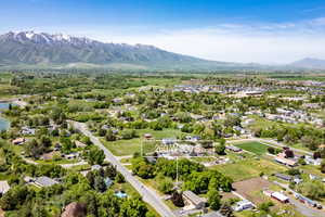 Drone / aerial view of a mountainous background