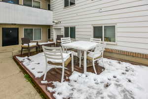 Wooden terrace with outdoor dining space