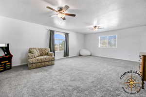 Bedroom 3 or Bonus room with a healthy amount of sunlight, carpet floors, and ceiling fan