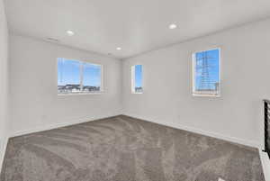 Unfurnished room featuring a wealth of natural light,  baseboards, and carpet flooring