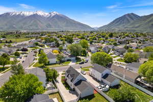 Aerial perspective of suburban area featuring mountains