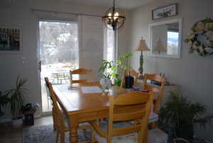 Dining room with a chandelier