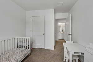 Bedroom featuring carpet