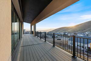 Wooden deck with a mountain view