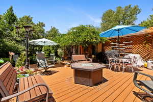 Deck featuring an outdoor fire pit and outdoor dining space