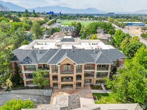 Aerial view featuring a mountain view