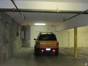 Garage featuring electric panel
