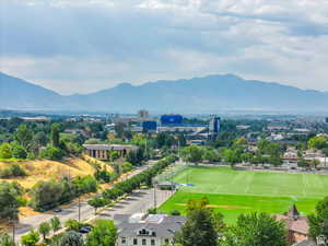 Drone / aerial view with a mountain view