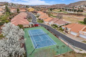 Drone / aerial view with a residential view and a mountain view