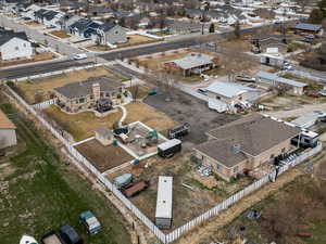 Drone / aerial view featuring a residential view and a mountain view