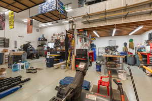 Garage with a workshop area