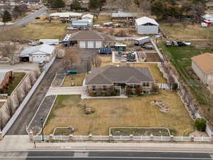 Drone / aerial view featuring a mountain view and a residential view