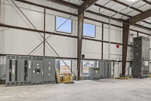 Garage with metal wall and heating unit