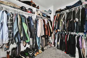 Spacious closet with carpet floors