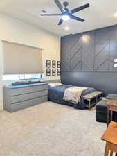 Carpeted bedroom (10 ft ceilings)