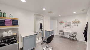 Interior space with recessed lighting, baseboards, and visible vents