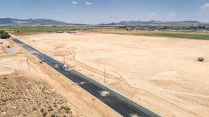 Aerial view of sparsely populated area with mountains