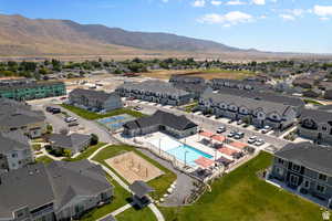 Aerial view featuring a residential view and a mountain view