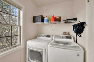 Laundry room with washing machine and dryer and laundry area