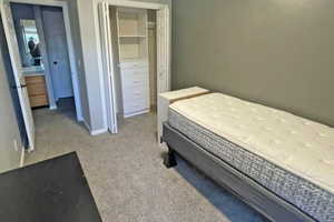 Upstairs private bedroom #2 featuring a closet, baseboards, and carpet