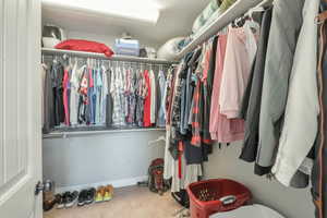 Walk in closet with carpet flooring