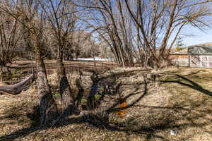 View of yard featuring fence