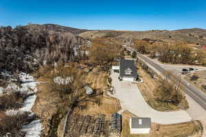 Aerial view featuring a mountain view