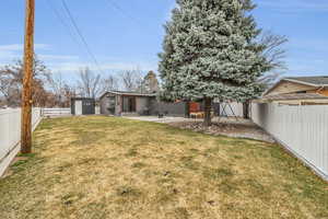 View of yard with a fenced backyard, entry steps, and a patio area