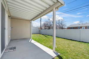 View of patio with a fenced backyard