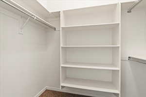 Spacious closet featuring carpet flooring