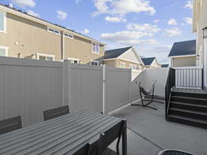 View of patio / terrace featuring a fenced backyard and a residential view