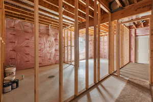 Unfinished area- plumbed for a second basement bathroom and room for a bedroom.