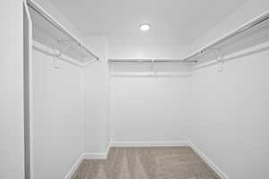 Walk in closet featuring carpet floors