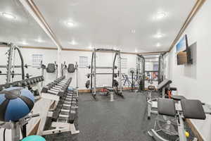Gym with crown molding