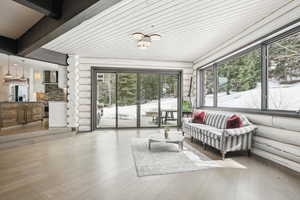 Interior space with beam ceiling