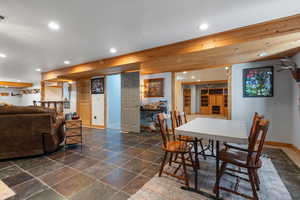 Recreation room looking into family room to the right