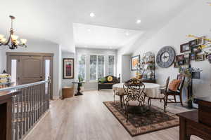 Dining area boasting lots of natural light. Windows have plantation shutters