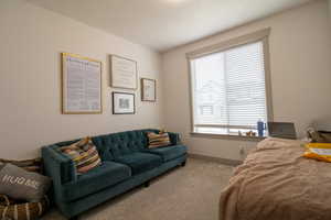 Carpeted bedroom with baseboards