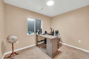 Carpeted bedroom in basement