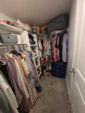 Spacious closet featuring carpet flooring in master bedroom
