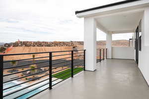 Balcony with a mountain view
