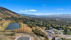 Bird's eye view of a water and mountain view