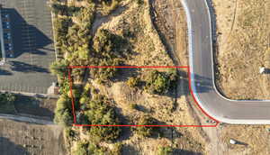 Aerial view of property's location with property parcel outlined