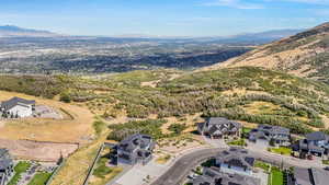 Aerial perspective of suburban area with mountains