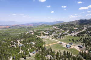 Birds eye view of property with a mountain view