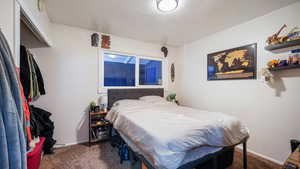 Carpeted bedroom with baseboards