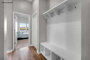 Mudroom bench with shoe cubby and coat rack