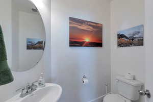 Bathroom with visible vents, toilet, and a sink