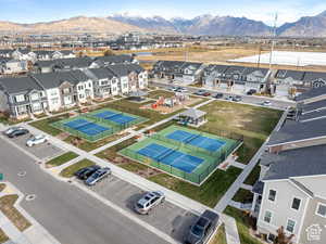 Drone / aerial view with a mountain view and a residential view